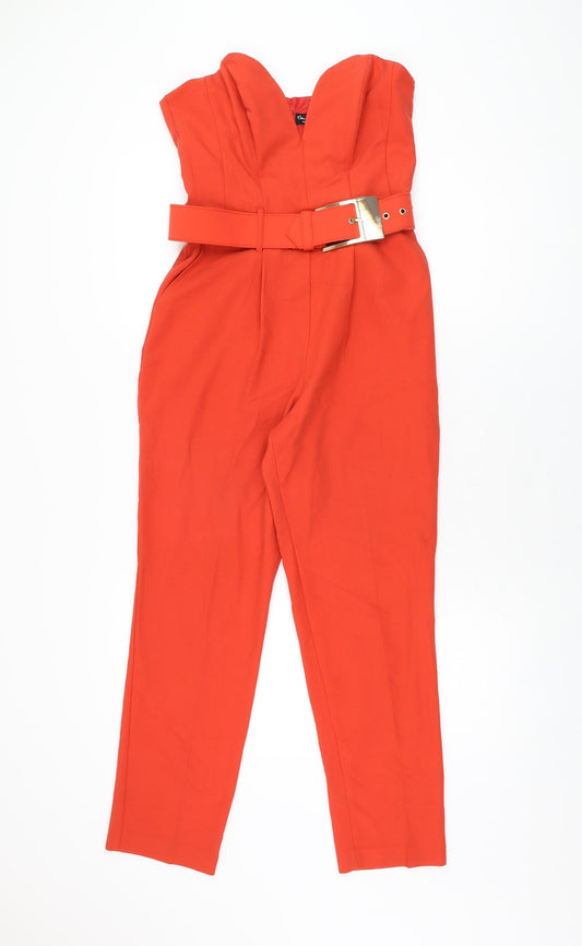 Miss Selfridge Womens Red Polyester Jumpsuit One-Piece Size 8 L27 in Zip - Belted