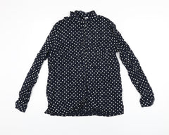 H&M Womens Blue Polka Dot Viscose Basic Blouse Size 8 Collared