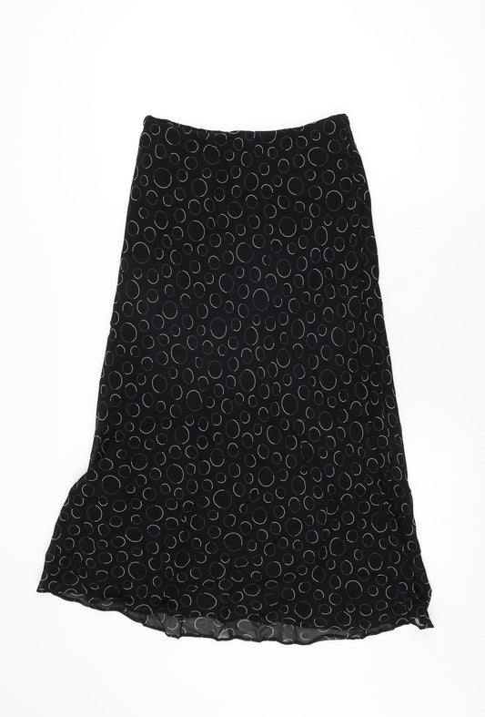 Marks and Spencer Womens Black Geometric Polyester Flare Skirt Size 10