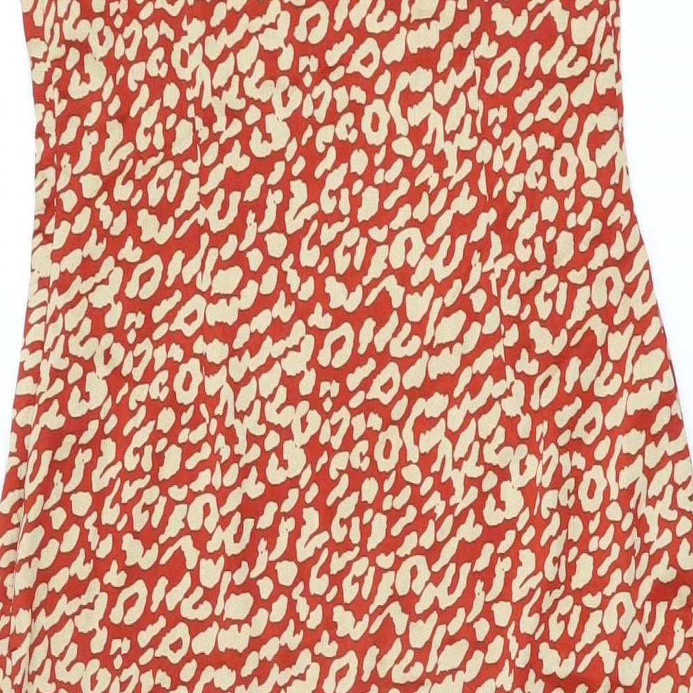 PRETTYLITTLETHING Womens Red Animal Print Polyester Bodycon Size 10 V-Neck Zip