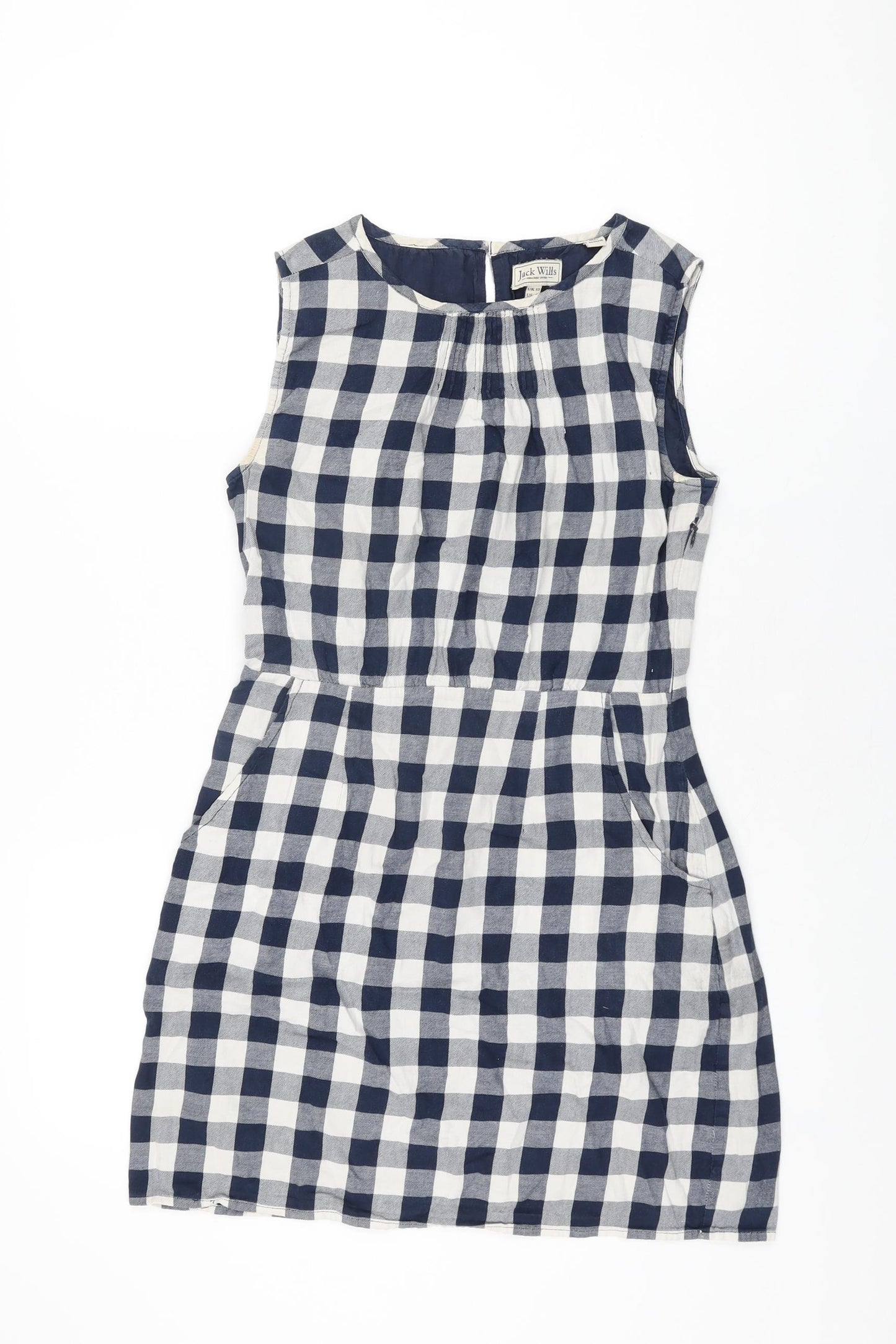 Jack Wills Womens Blue Gingham Cotton Mini Size 10 Round Neck Zip