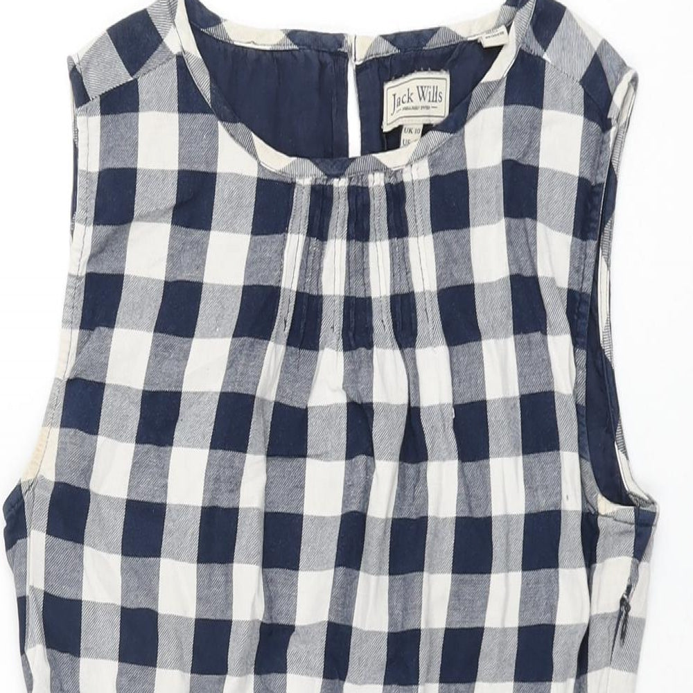 Jack Wills Womens Blue Gingham Cotton Mini Size 10 Round Neck Zip