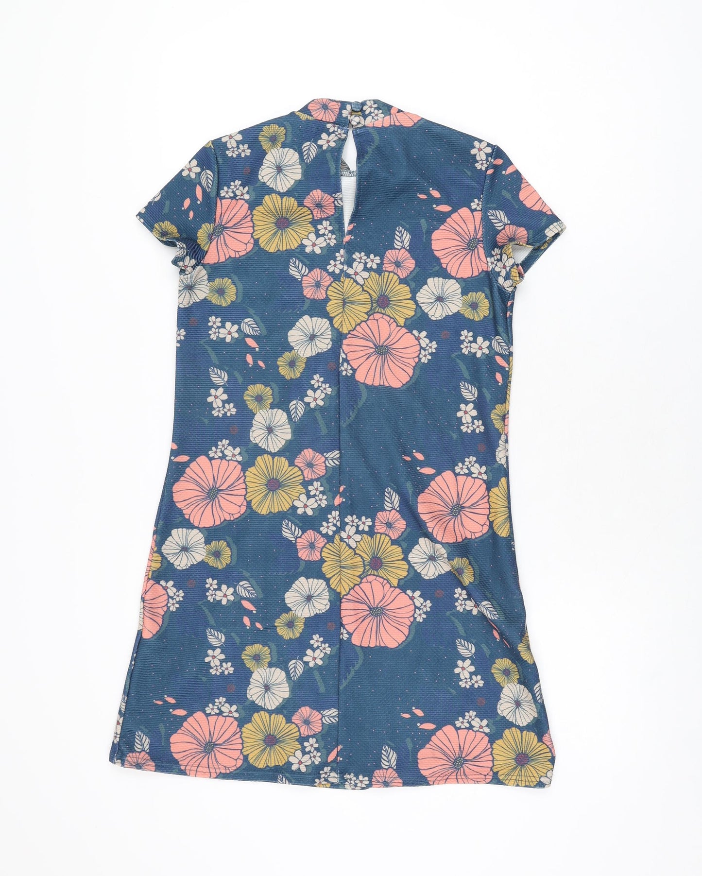 ASOS Womens Blue Floral Polyester Mini Size 6 High Neck Button