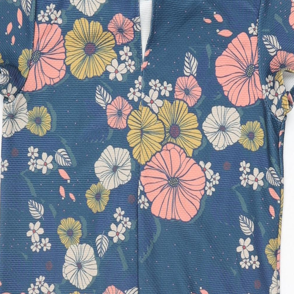 ASOS Womens Blue Floral Polyester Mini Size 6 High Neck Button