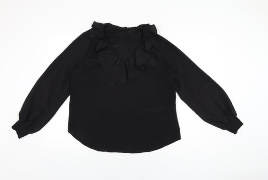 Wallis Womens Black Polyester Basic Blouse Size 10 V-Neck