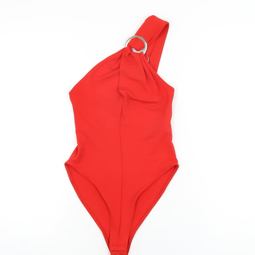 Zara Womens Red Polyester Bodysuit One-Piece Size S Snap