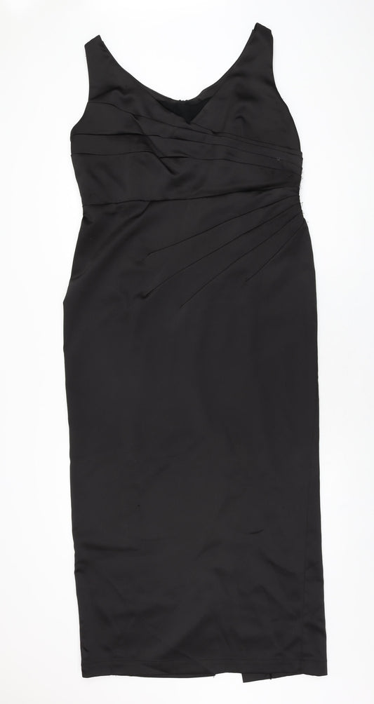 Hotsquash Womens Black Polyester Maxi Size 16 V-Neck Zip