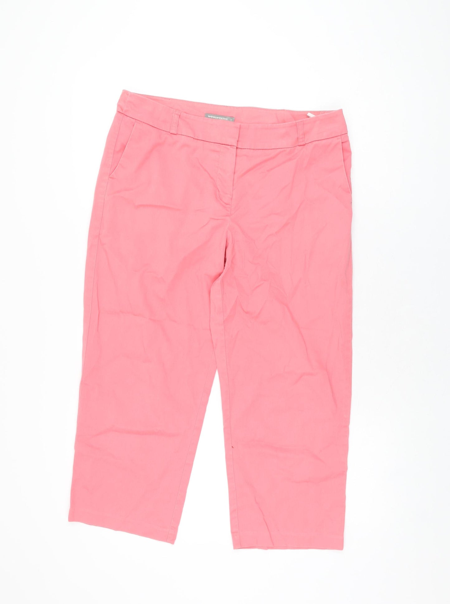 Woolworths Womens Pink Cotton Capri Trousers Size 12 L22 in Regular Zip