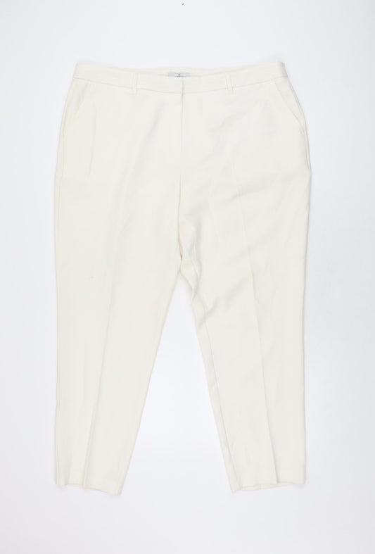 Jasper Conran Womens White Polyester Trousers Size 18 L28 in Regular Zip