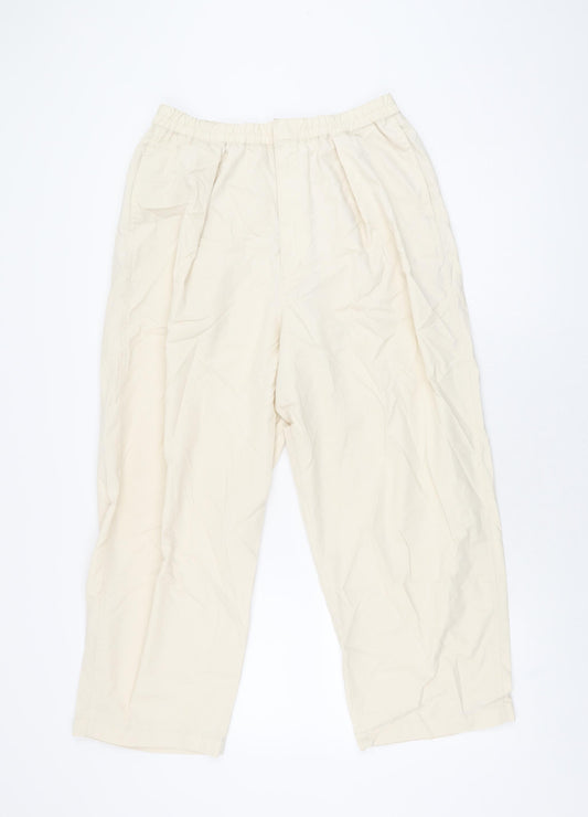 Uniqlo Womens Beige Cotton Trousers Size M L24 in Regular Zip