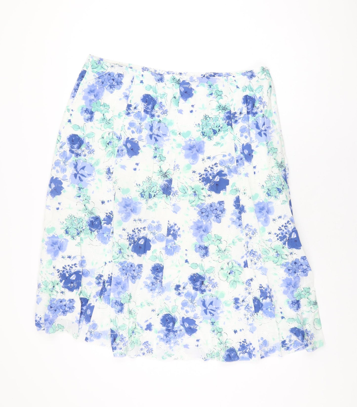 Marks and Spencer Womens White Floral Cotton Swing Skirt Size 18 Zip