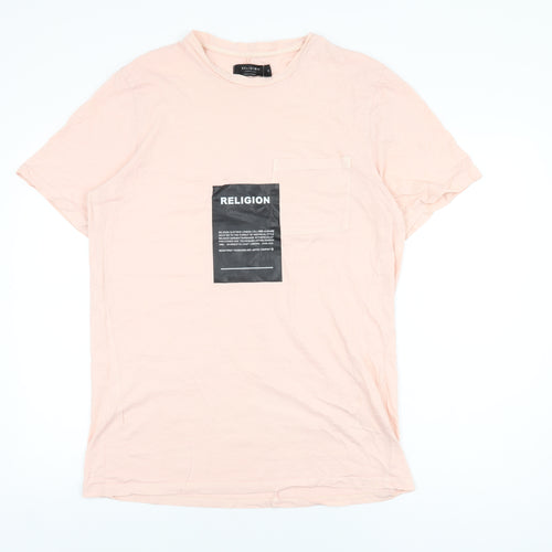 Religion Mens Pink Cotton T-Shirt Size M Round Neck