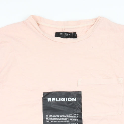 Religion Mens Pink Cotton T-Shirt Size M Round Neck