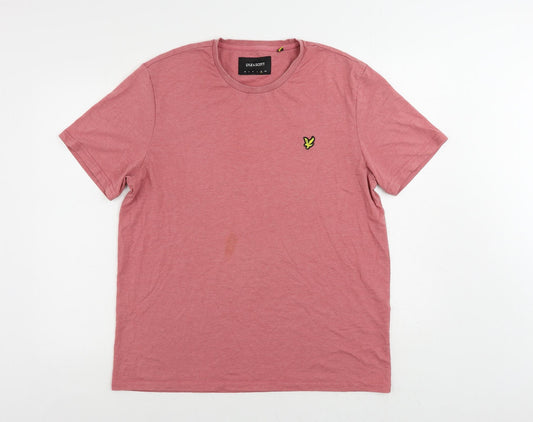 Lyle & Scott Mens Pink Polyester T-Shirt Size XL Crew Neck - Vintage Logo