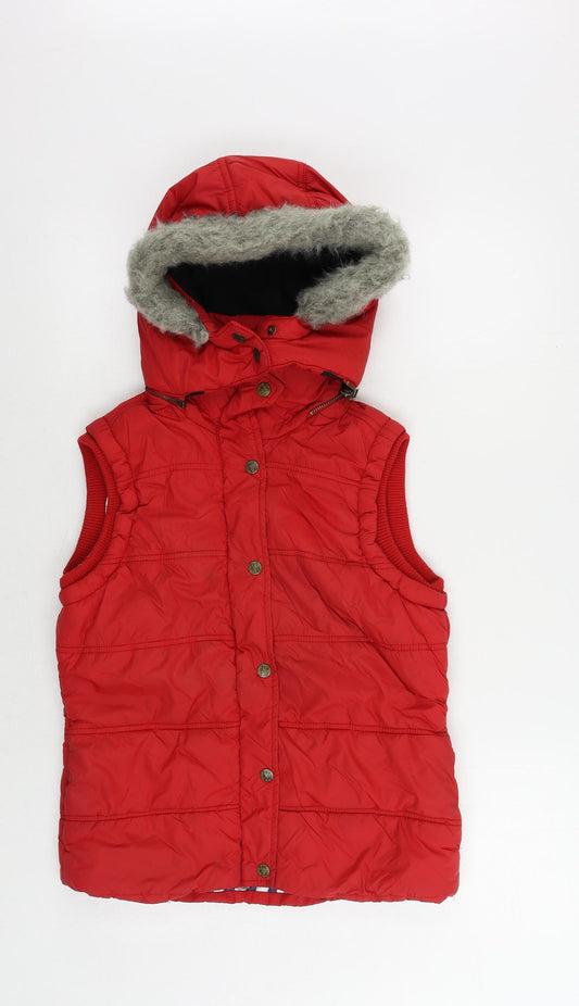 Paul's Boutique Womens Red Gilet Jacket Size S Zip - Faux Fur Trim