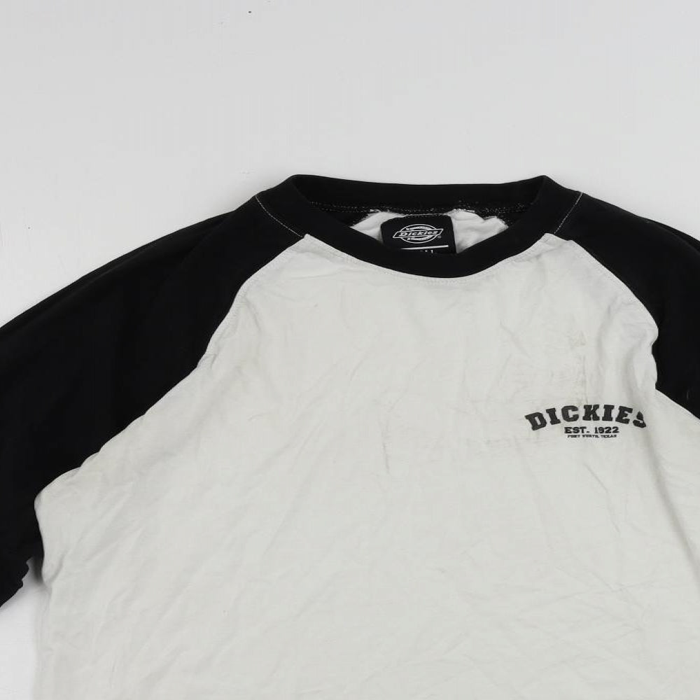 Dickies Mens White Cotton T-Shirt Size S Crew Neck - Logo Vintage