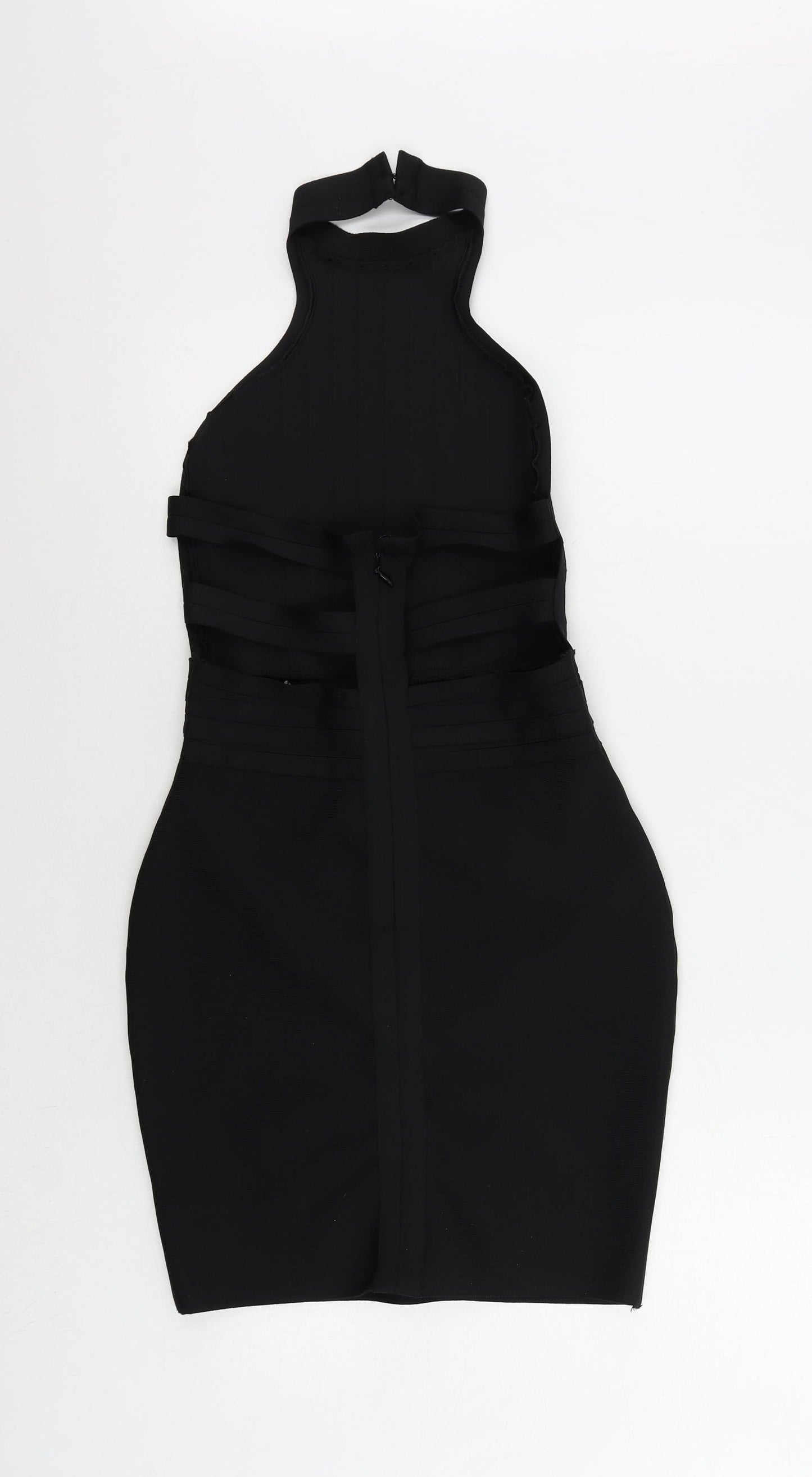 Boohoo Womens Black Polyester Bodycon Size 10 Halter Zip - Backless