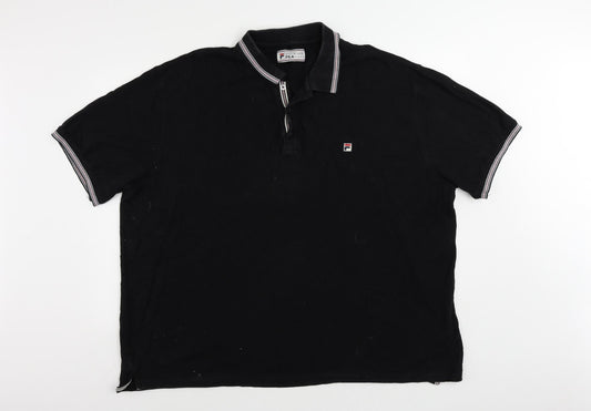 FILA Mens Black Cotton Polo Size 3XL Collared Button - Vintage Logo