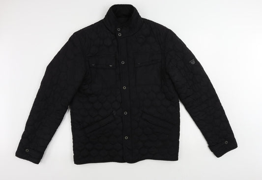 Firetrap Mens Black Quilted Jacket Size L Zip - Vintage Logo