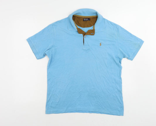 Polo Ralph Lauren Mens Blue Cotton Polo Size L Collared Button - Vintage Logo