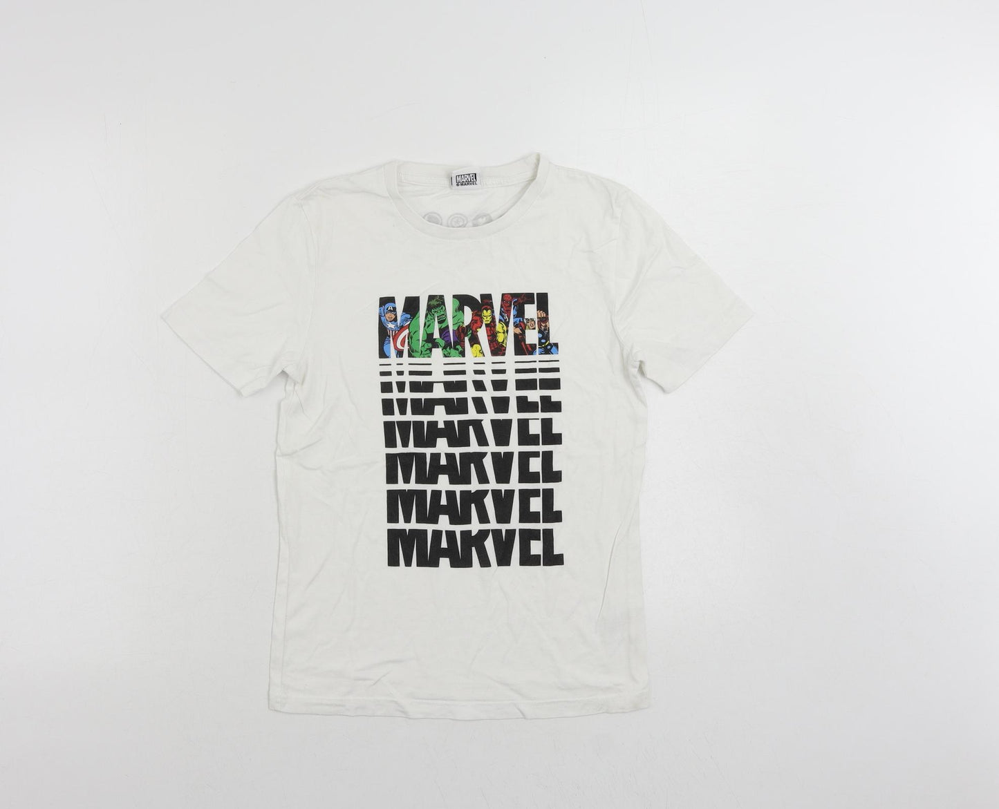 Marvel Boys White Cotton Pullover T-Shirt Size 11-12 Years Crew Neck