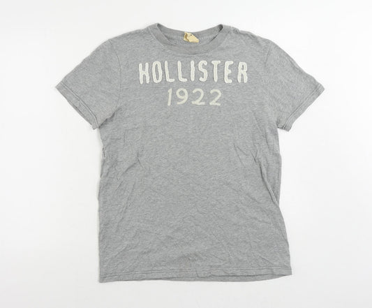 Hollister Womens Grey Cotton Basic T-Shirt Size M Crew Neck - Vintage Logo