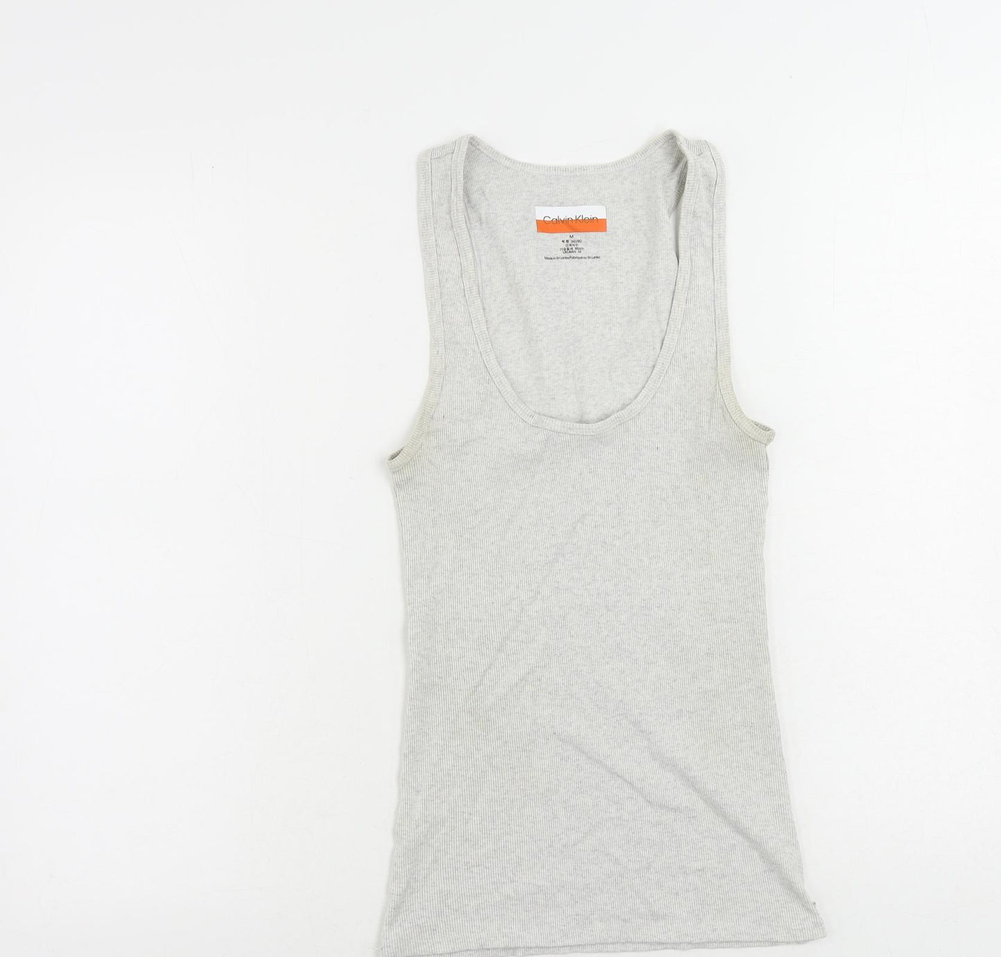 Calvin Klein Womens Grey Cotton Basic Tank Size M Scoop Neck - Ribbed