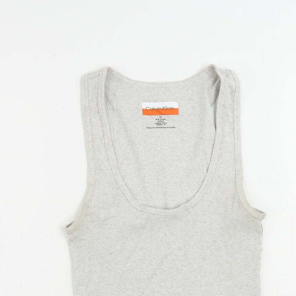 Calvin Klein Womens Grey Cotton Basic Tank Size M Scoop Neck - Ribbed