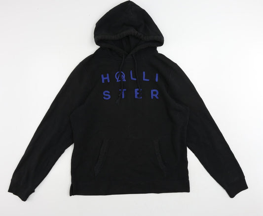 Hollister Mens Black Cotton Pullover Hoodie Size XL - Vintage Logo