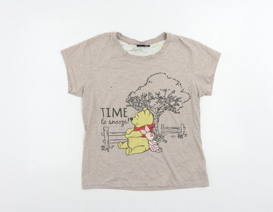 Disney Womens Grey Cotton Basic T-Shirt Size M Crew Neck - Winnie The Pooh