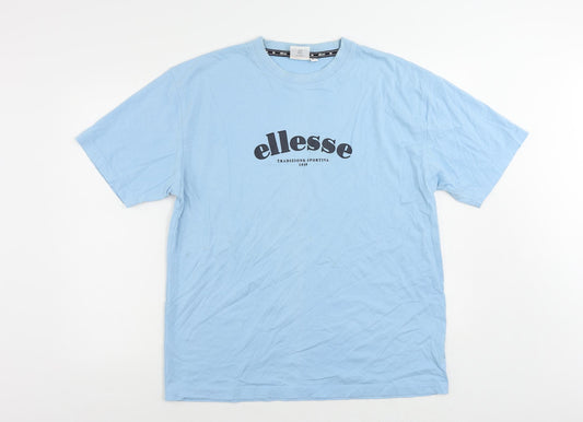 ellesse Mens Blue Cotton T-Shirt Size XL Crew Neck - Logo Vintage