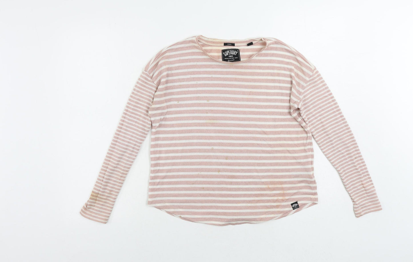 Superdry Womens Pink Round Neck Striped Viscose Pullover Jumper Size XS - Vintage Logo