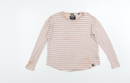 Superdry Womens Pink Round Neck Striped Viscose Pullover Jumper Size XS - Vintage Logo