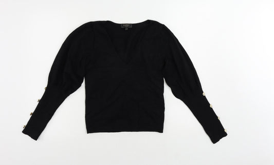 Lipsy Womens Black V-Neck Viscose Pullover Jumper Size 8