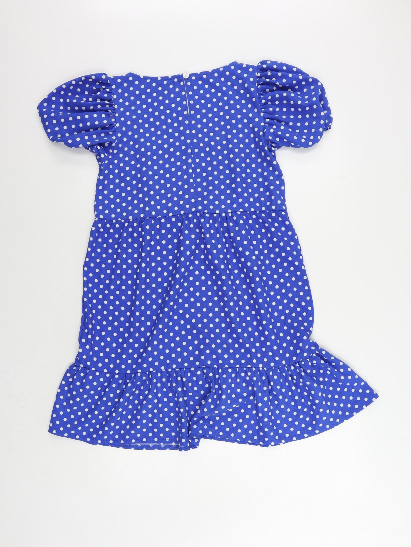 Coast Womens Blue Polka Dot Polyester Mini Size 10 Square Neck Pullover - Ruffle