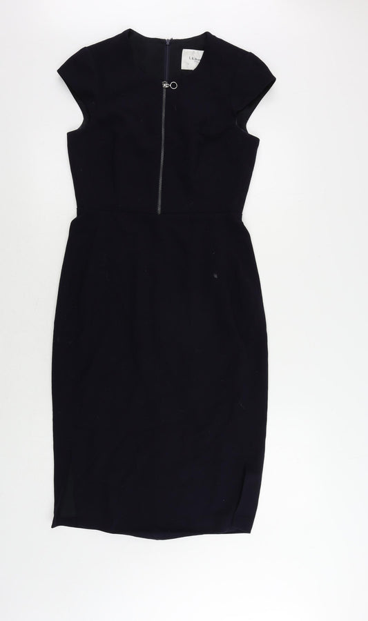 L.K. Bennett Womens Blue Polyester Pencil Dress Size 10 Round Neck Zip