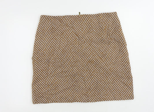 Marks and Spencer Womens Brown Striped Polyester A-Line Skirt Size 18 Zip