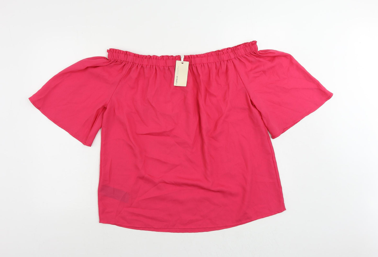 Capsule Womens Pink Polyester Basic Blouse Size 16 Off the Shoulder