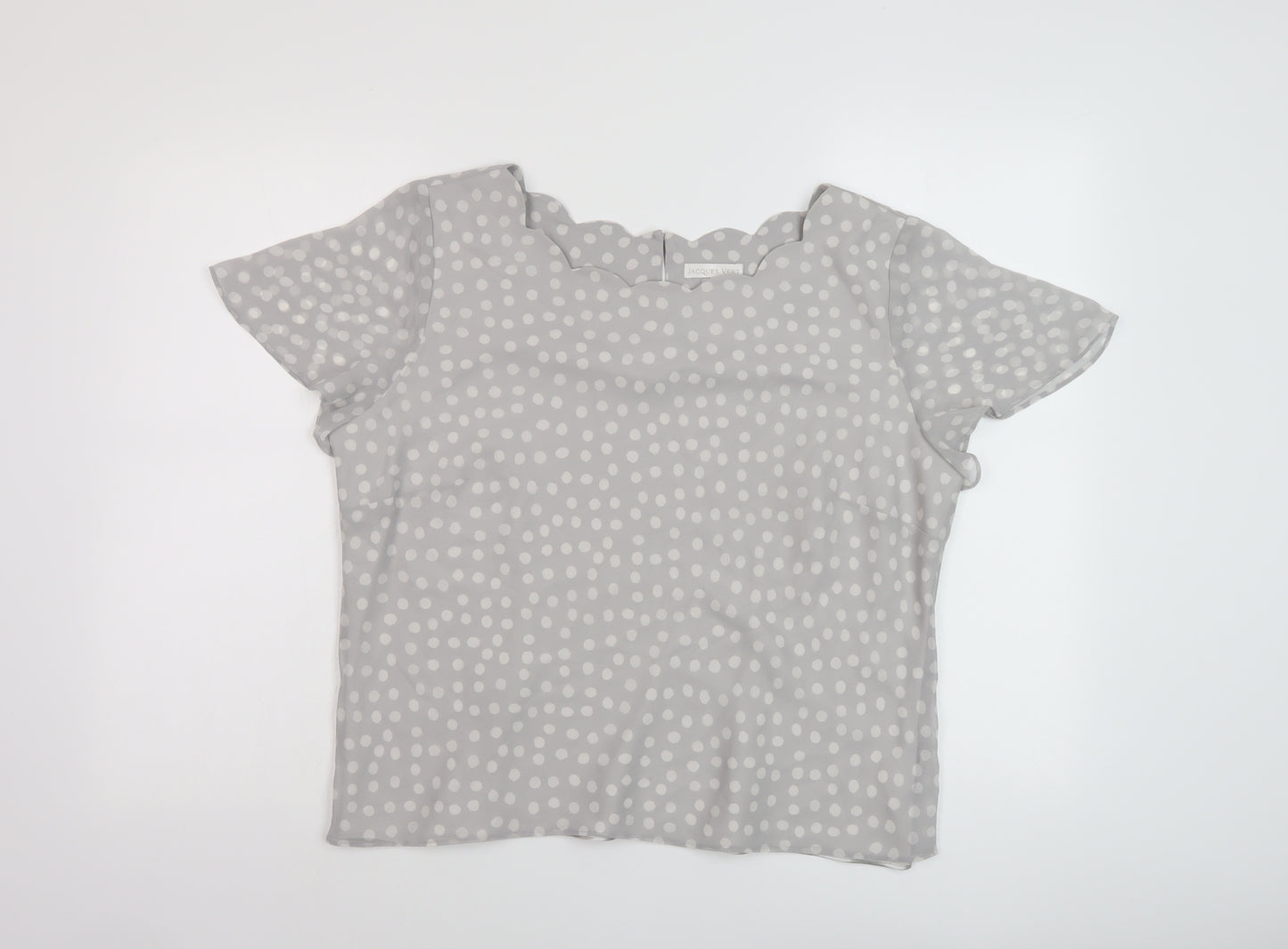 Jacques Vert Womens Grey Polka Dot Polyester Basic Blouse Size 16 Round Neck