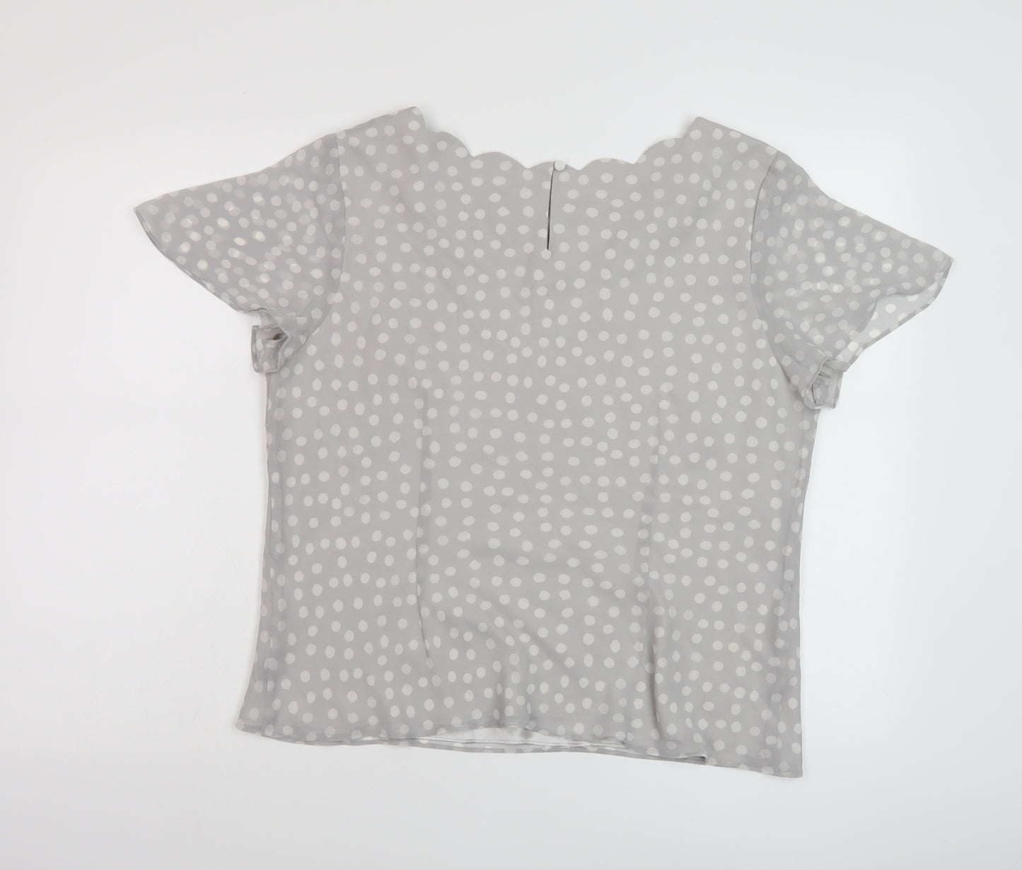 Jacques Vert Womens Grey Polka Dot Polyester Basic Blouse Size 16 Round Neck