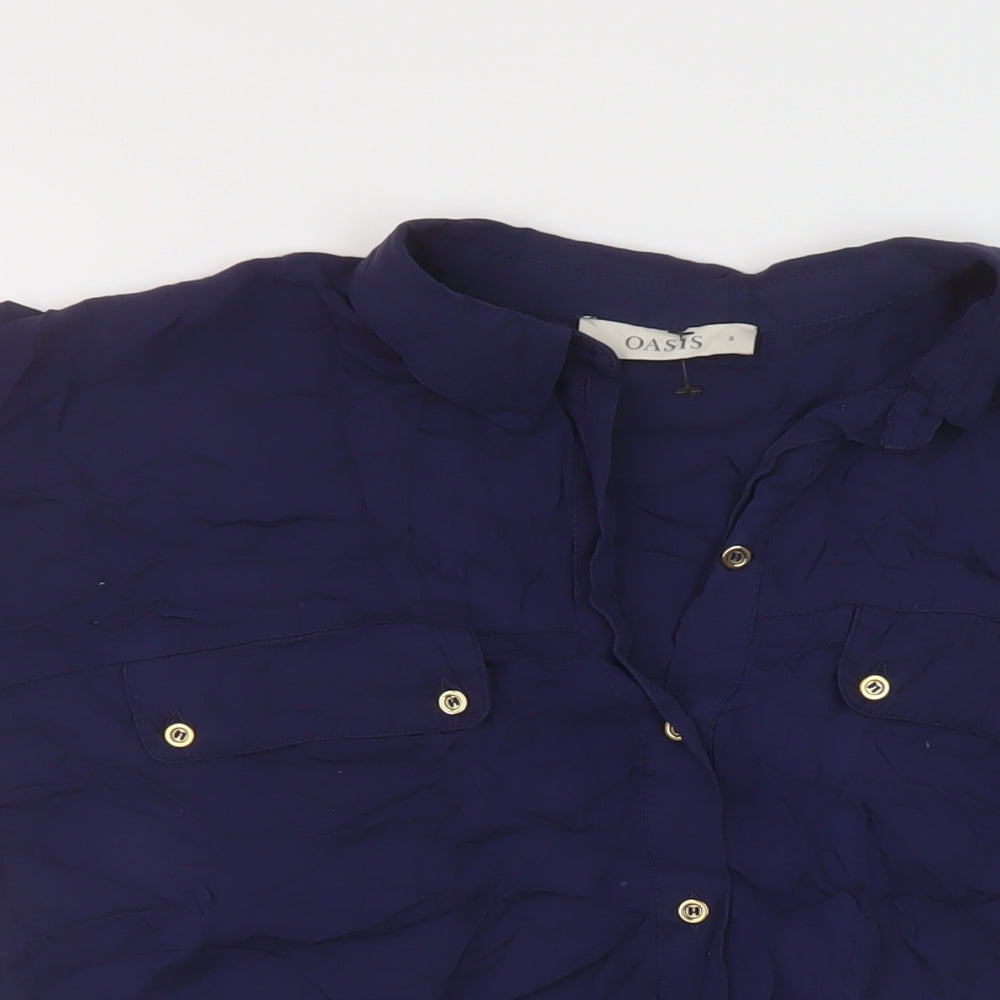 Oasis Womens Blue Viscose Cropped Blouse Size 8 Collared