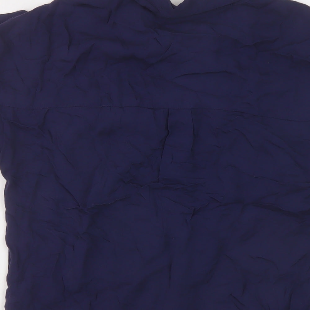 Oasis Womens Blue Viscose Cropped Blouse Size 8 Collared