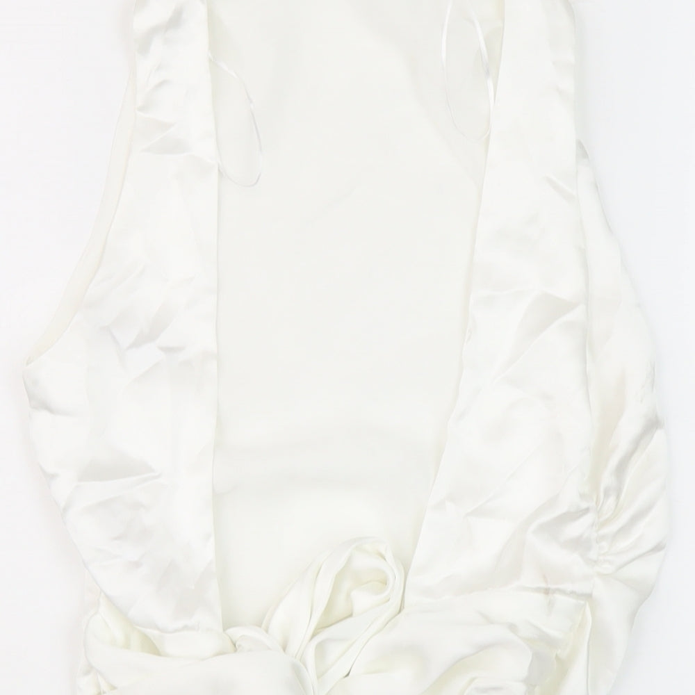 Zara Womens White Polyester Cropped Blouse Size M Round Neck