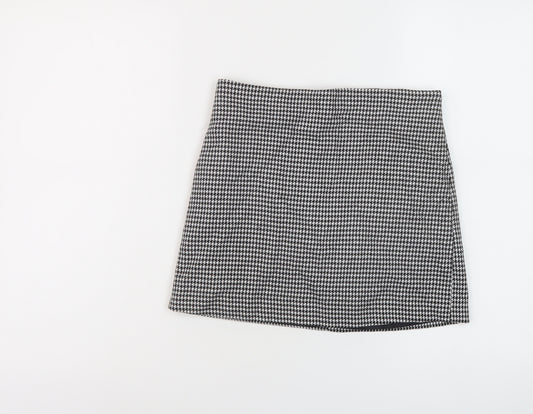 Mango Womens Black Geometric Polyester Mini Skirt Size XS Zip