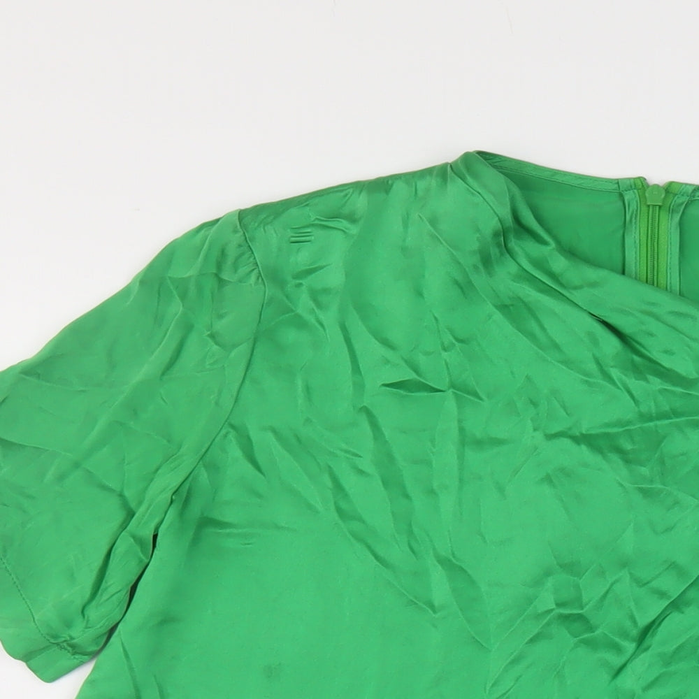 Topshop Womens Green Silk Basic Blouse Size 8 V-Neck