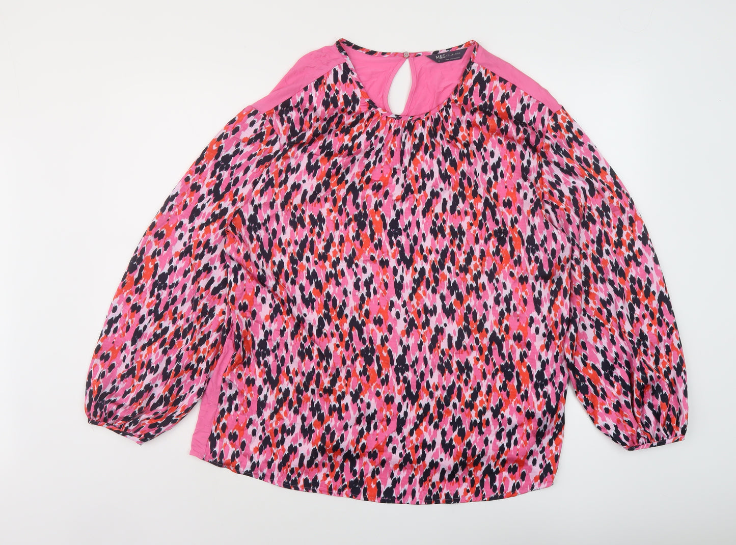 Marks and Spencer Womens Pink Animal Print Polyester Basic Blouse Size 10 Round Neck