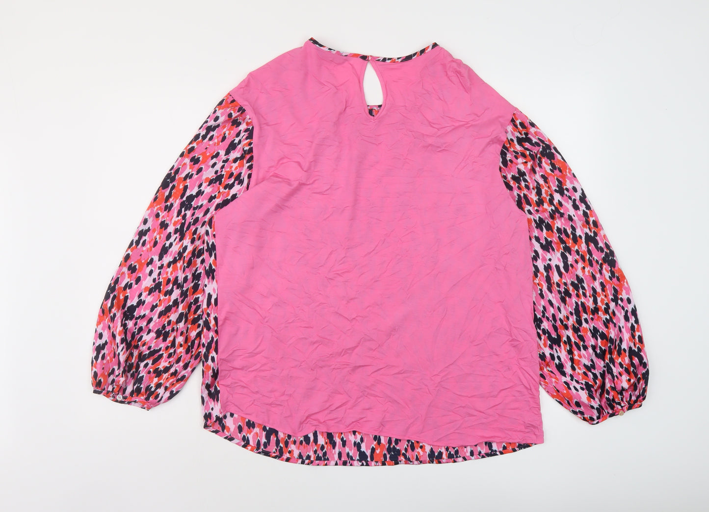 Marks and Spencer Womens Pink Animal Print Polyester Basic Blouse Size 10 Round Neck