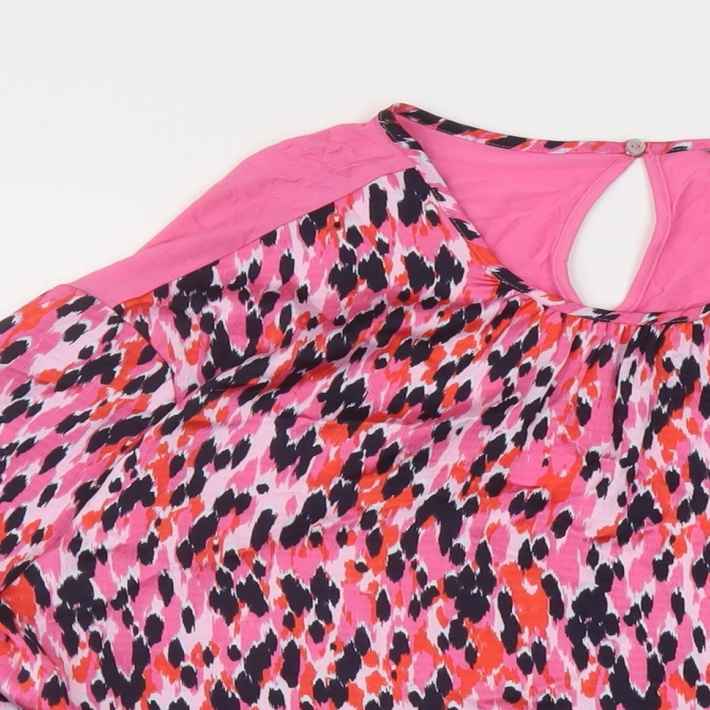 Marks and Spencer Womens Pink Animal Print Polyester Basic Blouse Size 10 Round Neck