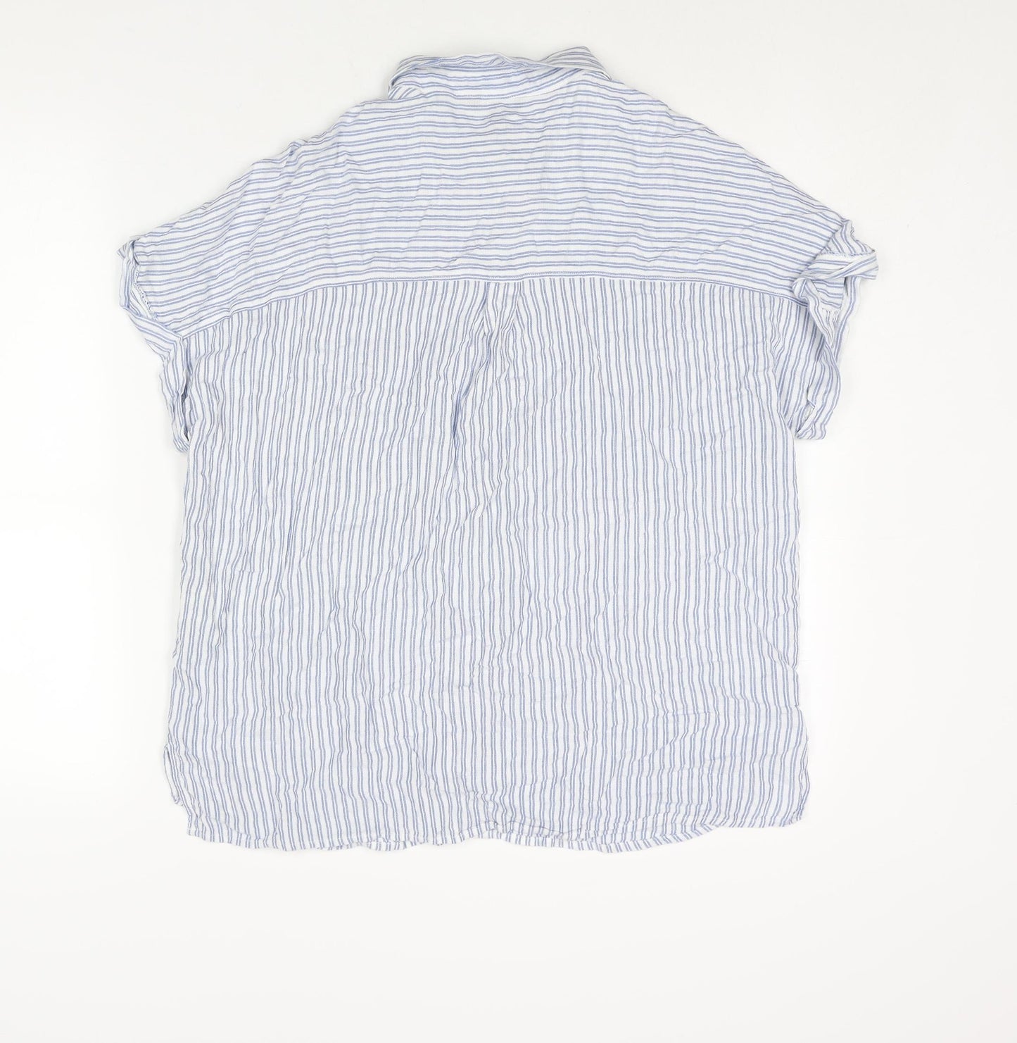 New Look Womens Blue Striped Viscose Basic Blouse Size 14 Collared