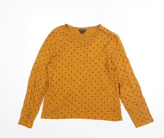 Monki Womens Brown Polka Dot Cotton Basic Blouse Size S Round Neck